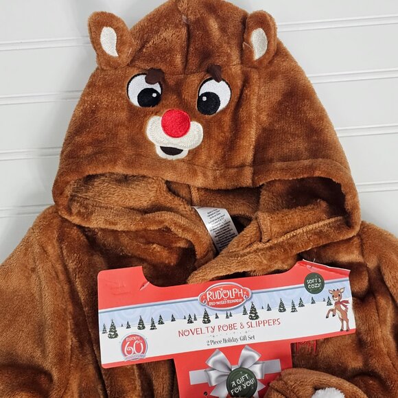 Rudolph Character Plush Hooded Robe & Slipper Set Toddler Size 2T-3T NWT - Picture 3 of 9